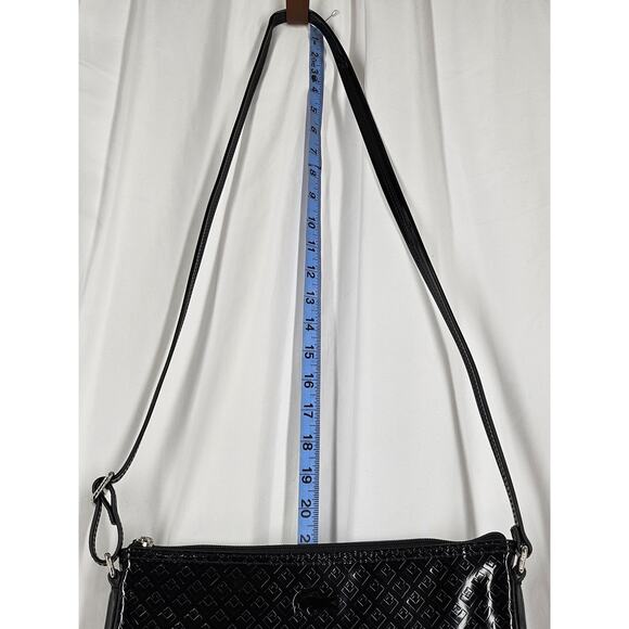 LACOSTE Black Patent Leather Crossbody/Shoulder Purse - Embossed Pattern - Picture 13 of 16